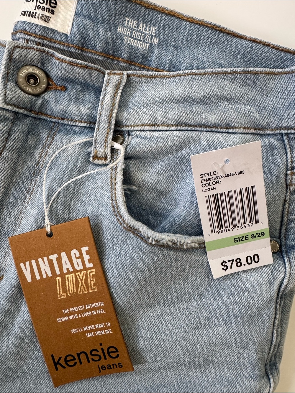 kensie Vintage Luxe Light Blue High-Rise Jeans - Picture 2 of 9